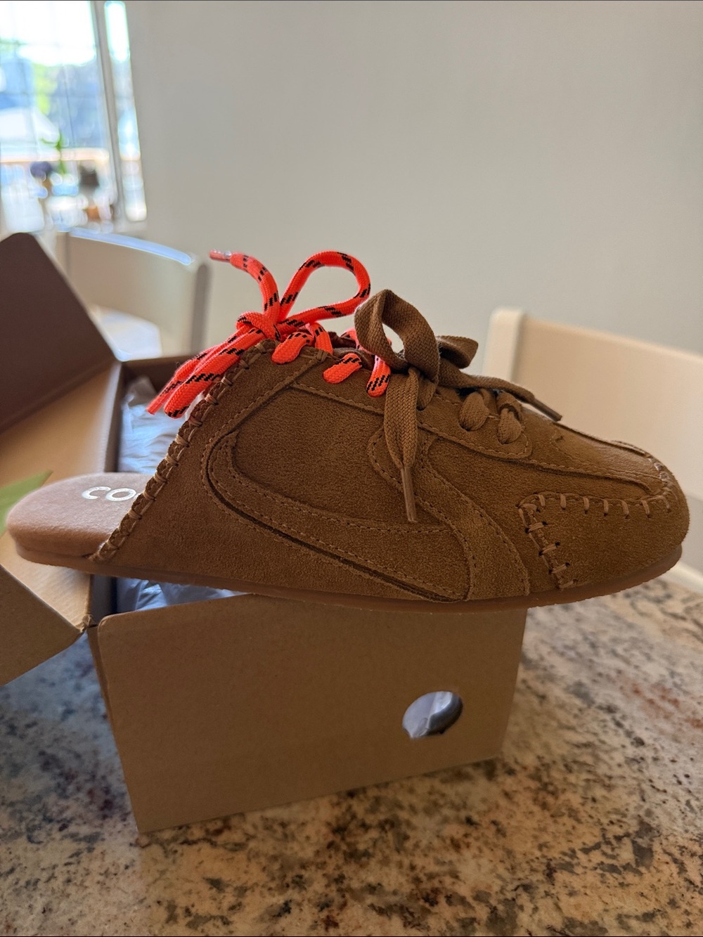 Brown Slip-On Suede Shoe with Orange Accent Laces coconuts by Matisse